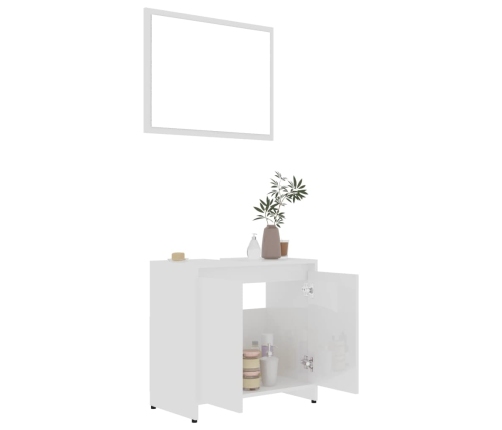 Juego de muebles de baño 3 pzas madera ingeniería blanco brillo