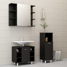 Juego de muebles de baño 3 pzas madera ingeniería negro