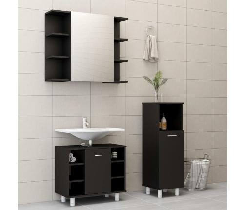 Juego de muebles de baño 3 pzas madera ingeniería negro