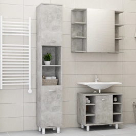 Juego muebles de baño 3 pzas madera de ingeniería gris hormigón