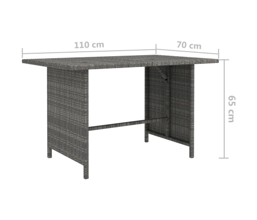 Mesa de jardín de ratán sintético gris 110x70x65 cm