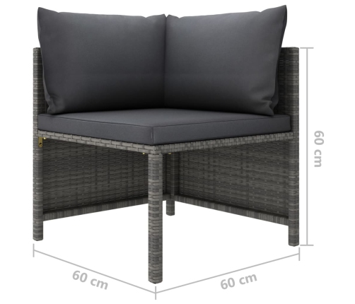 Set de muebles de jardín 3 pzas y cojines ratán sintético gris