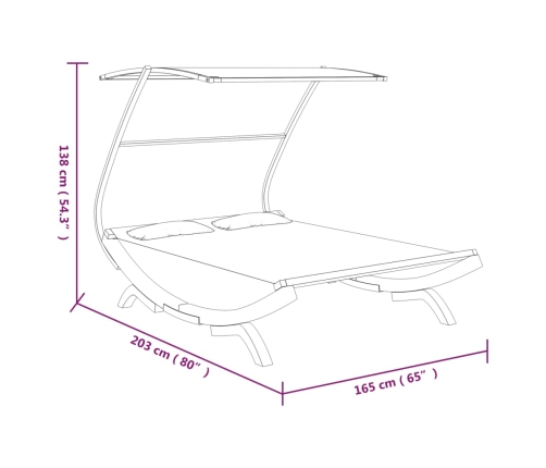 Tumbona con dosel madera maciza curvada crema 165x203x138 cm