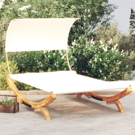 Tumbona con dosel madera maciza curvada crema 165x203x126 cm