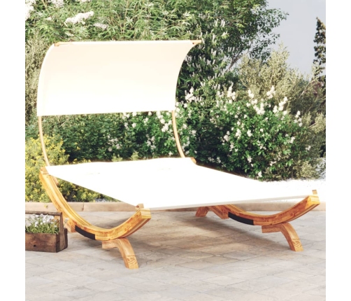 Tumbona con dosel madera maciza curvada crema 165x203x126 cm