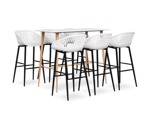 Mesa alta y taburetes de bar de 7 piezas blanco