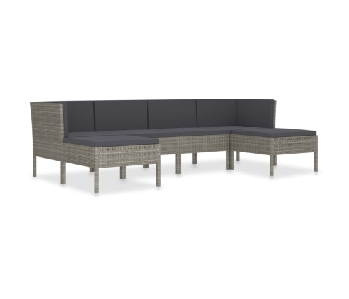 Set de muebles de jardín 6 pzas y cojines ratán sintético gris