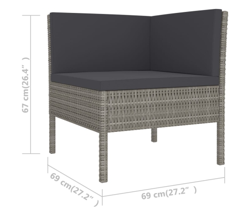 Set de muebles de jardín 6 pzas y cojines ratán sintético gris