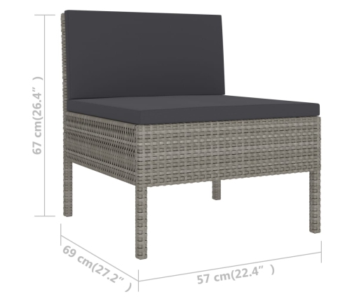 Set de muebles de jardín 6 pzas y cojines ratán sintético gris