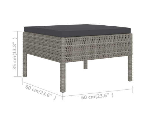 Set de muebles de jardín 6 pzas y cojines ratán sintético gris