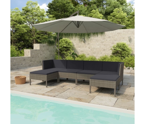 Set de muebles de jardín 6 pzas y cojines ratán sintético gris