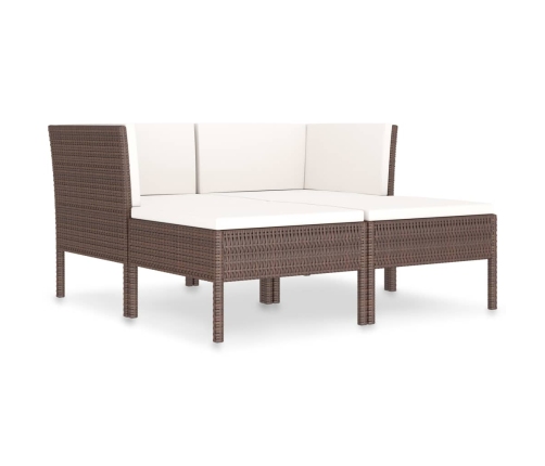 Set muebles de jardín 4 piezas y cojines ratán sintético marrón