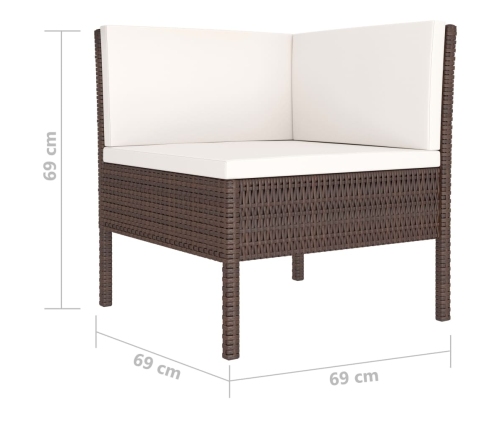 Set muebles de jardín 4 piezas y cojines ratán sintético marrón