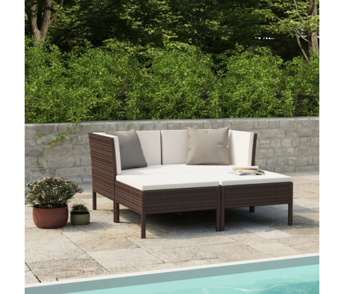 Set muebles de jardín 4 piezas y cojines ratán sintético marrón