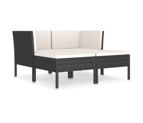 Set de muebles de jardín 4 pzas y cojines ratán sintético negro