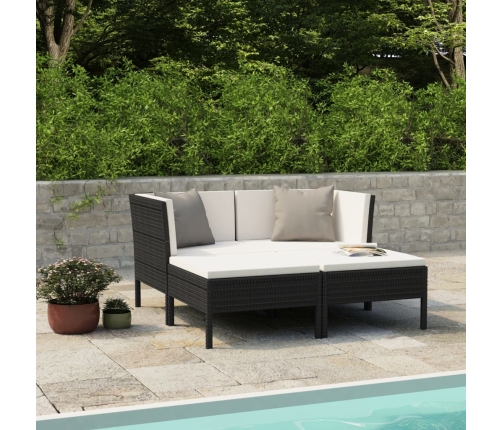 Set de muebles de jardín 4 pzas y cojines ratán sintético negro