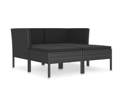 Set de muebles de jardín 4 pzas y cojines ratán sintético negro
