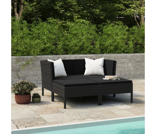 Set de muebles de jardín 4 pzas y cojines ratán sintético negro