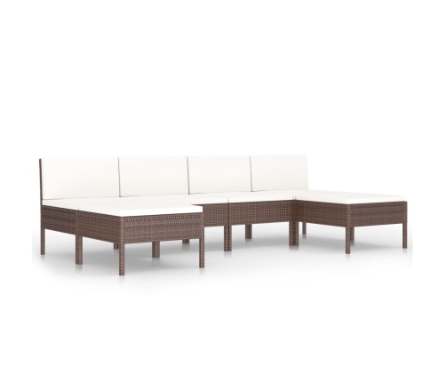 Set muebles de jardín 6 piezas y cojines ratán sintético marrón