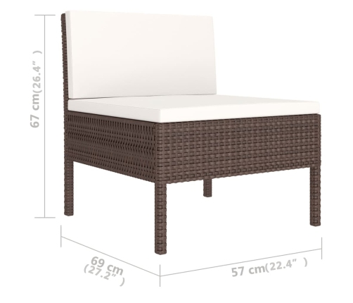 Set muebles de jardín 6 piezas y cojines ratán sintético marrón