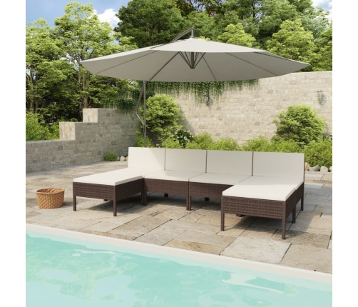Set muebles de jardín 6 piezas y cojines ratán sintético marrón