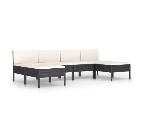 Set muebles de jardín 6 piezas y cojines ratán sintético negro