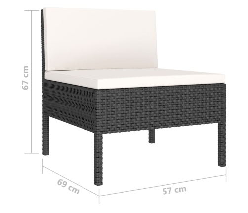 Set muebles de jardín 6 piezas y cojines ratán sintético negro