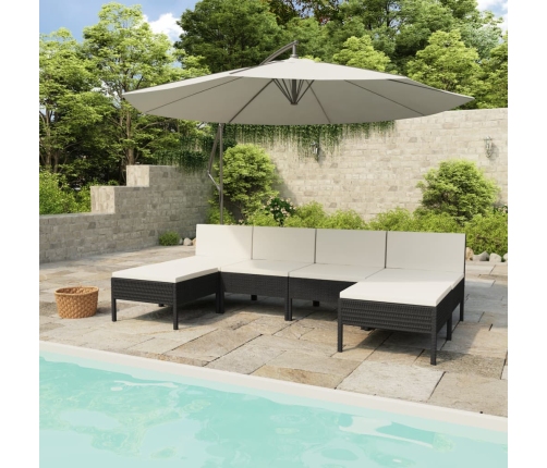 Set muebles de jardín 6 piezas y cojines ratán sintético negro