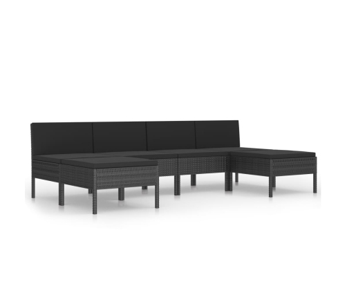 Set de muebles de jardín 6 pzas y cojines ratán sintético negro