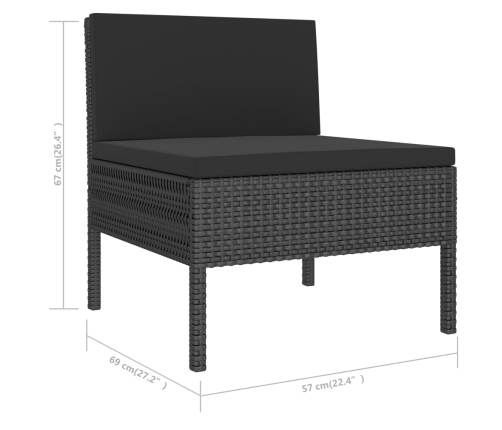 Set de muebles de jardín 6 pzas y cojines ratán sintético negro