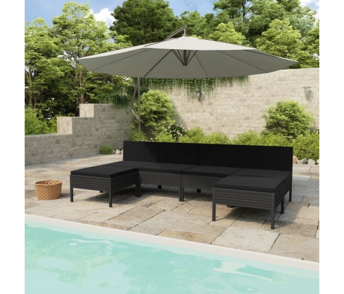 Set de muebles de jardín 6 pzas y cojines ratán sintético negro