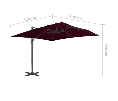 Sombrilla jardín voladiza palo de aluminio burdeos 300x300 cm