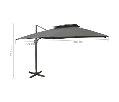 Sombrilla jardín voladiza cubierta doble antracita 300x300 cm