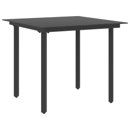 Mesa de comedor de jardín acero y vidrio negro 80x80x74 cm