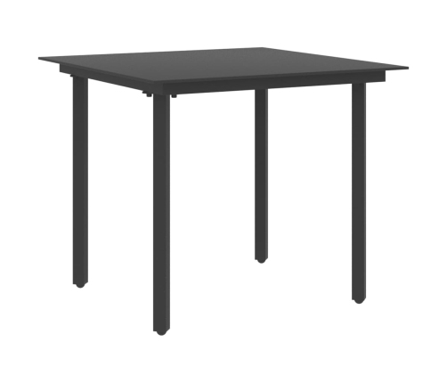 Mesa de comedor de jardín acero y vidrio negro 80x80x74 cm