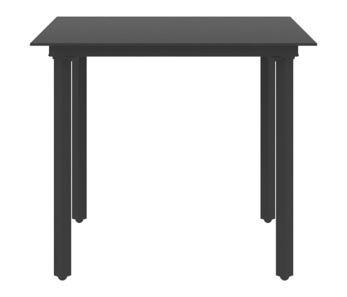 Mesa de comedor de jardín acero y vidrio negro 80x80x74 cm