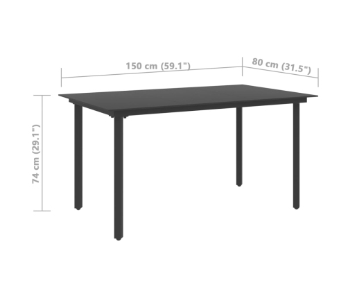 Mesa de comedor para jardín acero y vidrio negro 150x80x74 cm