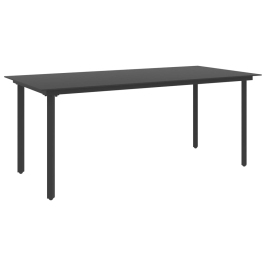 Mesa de comedor para jardín acero y vidrio negro 190x90x74 cm