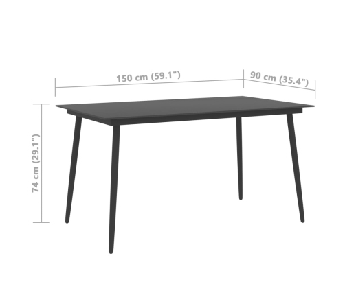 Mesa de comedor para jardín acero y vidrio negro 150x90x74 cm