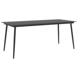 Mesa de comedor de jardín acero y vidrio negro 190x90x74 cm