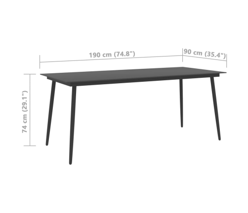 Mesa de comedor de jardín acero y vidrio negro 190x90x74 cm