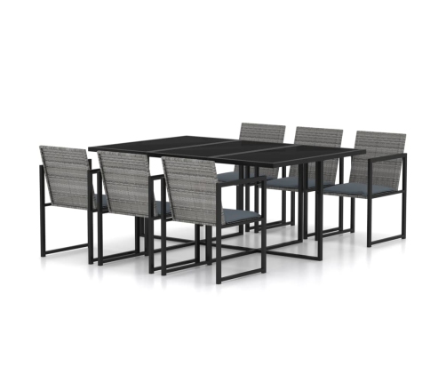 Set de comedor para jardín 7 pzas cojines ratán sintético gris