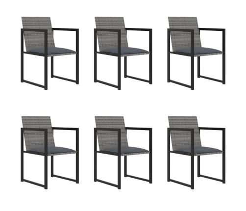 Set de comedor para jardín 7 pzas cojines ratán sintético gris