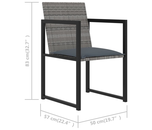 Set de comedor para jardín 7 pzas cojines ratán sintético gris