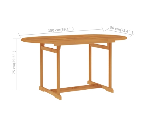 Mesa de jardín de madera maciza de teca 150x90x75 cm