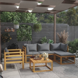 Muebles de jardín 6 pzas cojines madera maciza de acacia