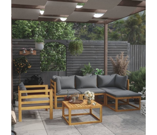 Muebles de jardín 6 pzas cojines madera maciza de acacia