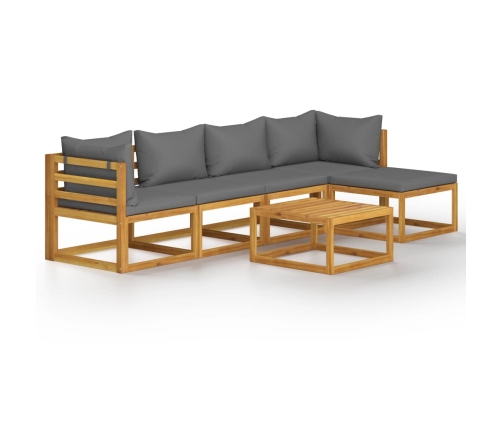 Juego de muebles jardín 6 pzas con cojines madera maciza acacia