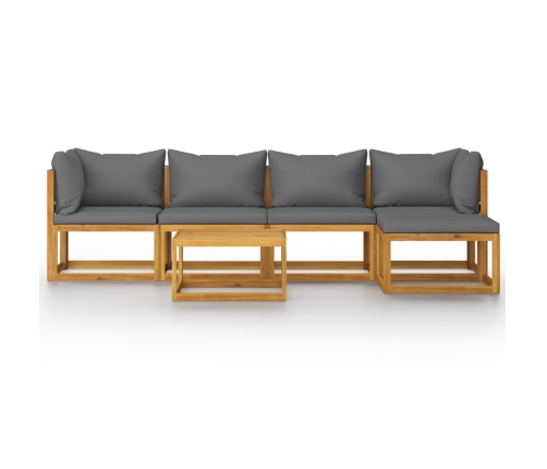 Juego de muebles jardín 6 pzas con cojines madera maciza acacia