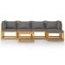 Juego de muebles jardín 6 pzas con cojines madera maciza acacia